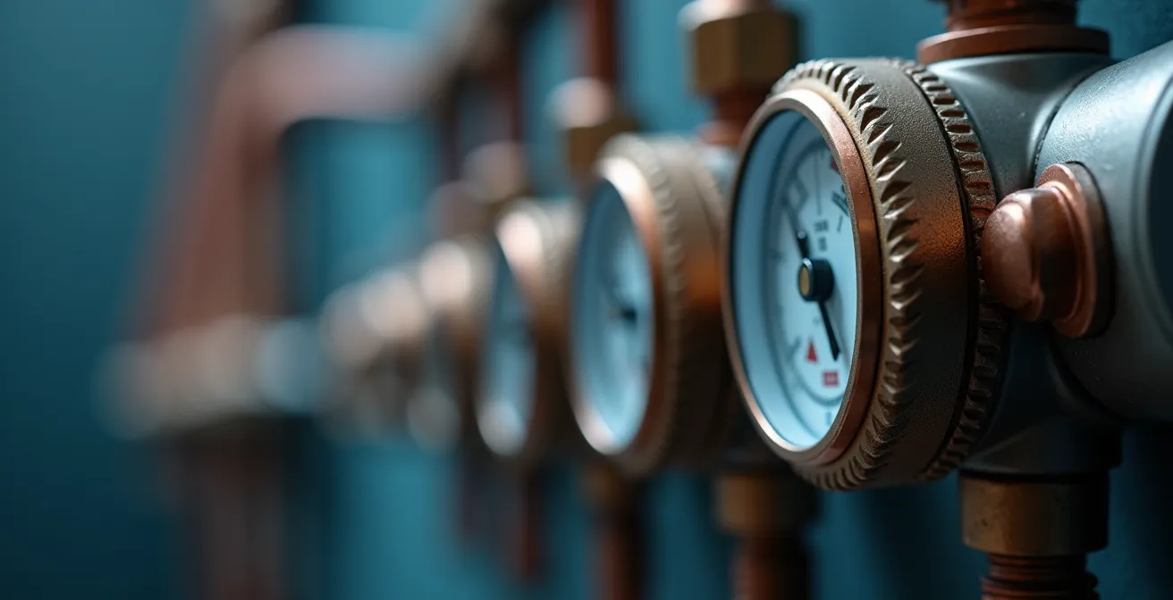 Moderne Heizungsanlage mit integrierten Drucksensoren und Smart-Home-Steuerung