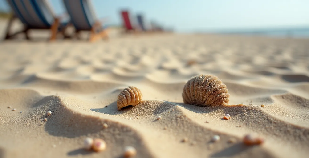 Weitblick über einen ruhigen deutschen Ostseestrand mit Strandkörben