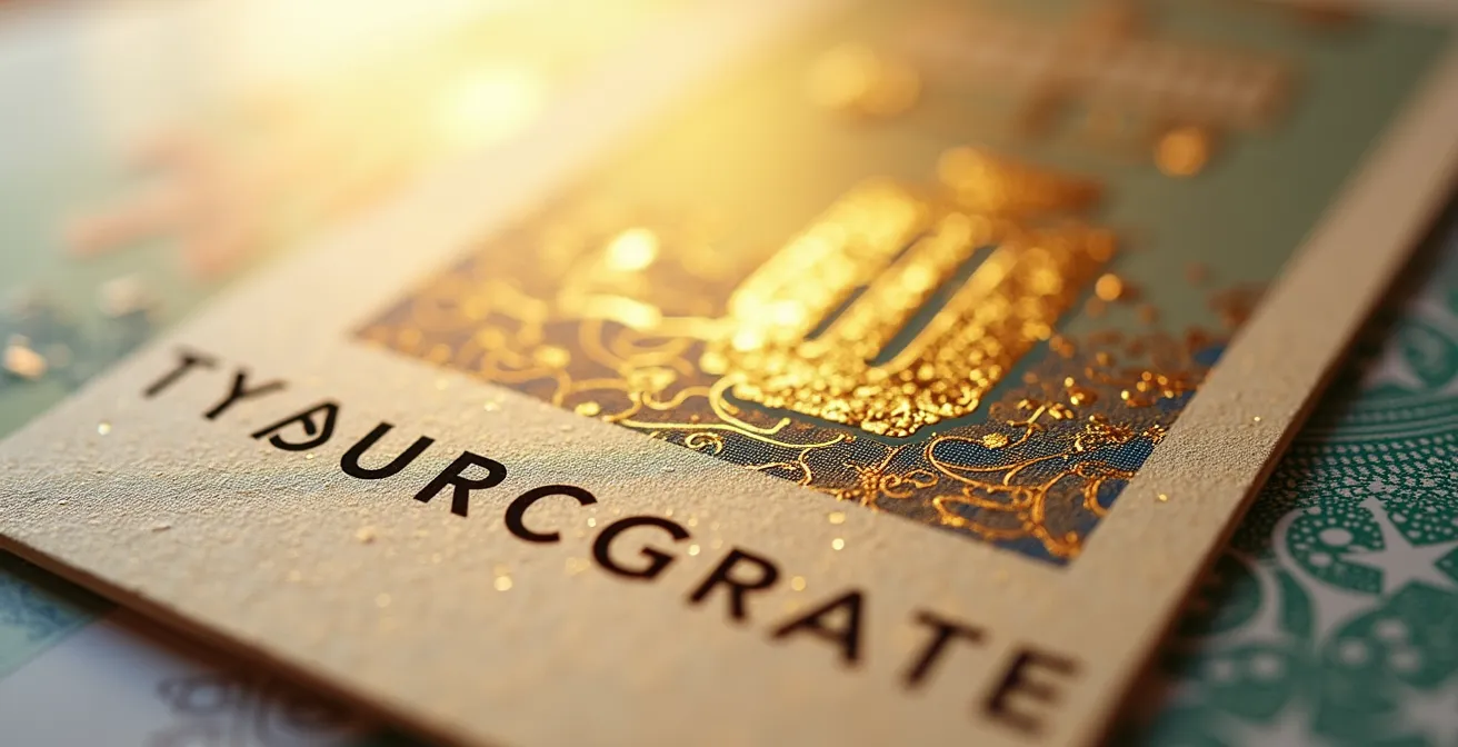 Nahaufnahme eines Reisesicherungsscheins mit Prüfsiegel in Deutschland