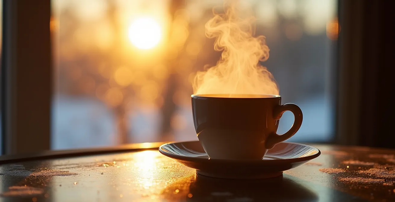 Morgendliche Lichttherapie mit Tageslichtlampe im Winter