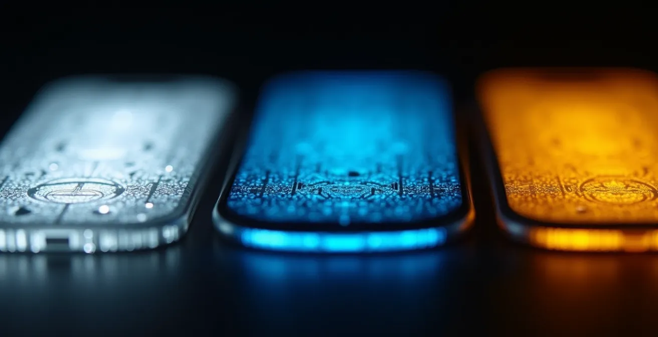 Makroaufnahme von LED-Spektrum mit sichtbarem Blaulichtanteil im Vergleich