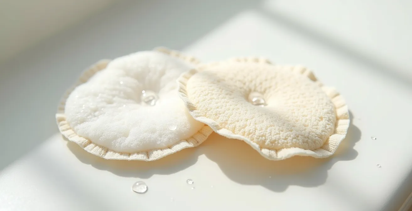 Makroaufnahme von Baumwoll- und Bambus-Abschminkpads mit sichtbaren Fasertexturen